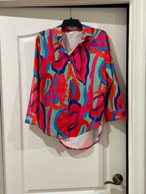 Retro Abstract Button-Down Blouse